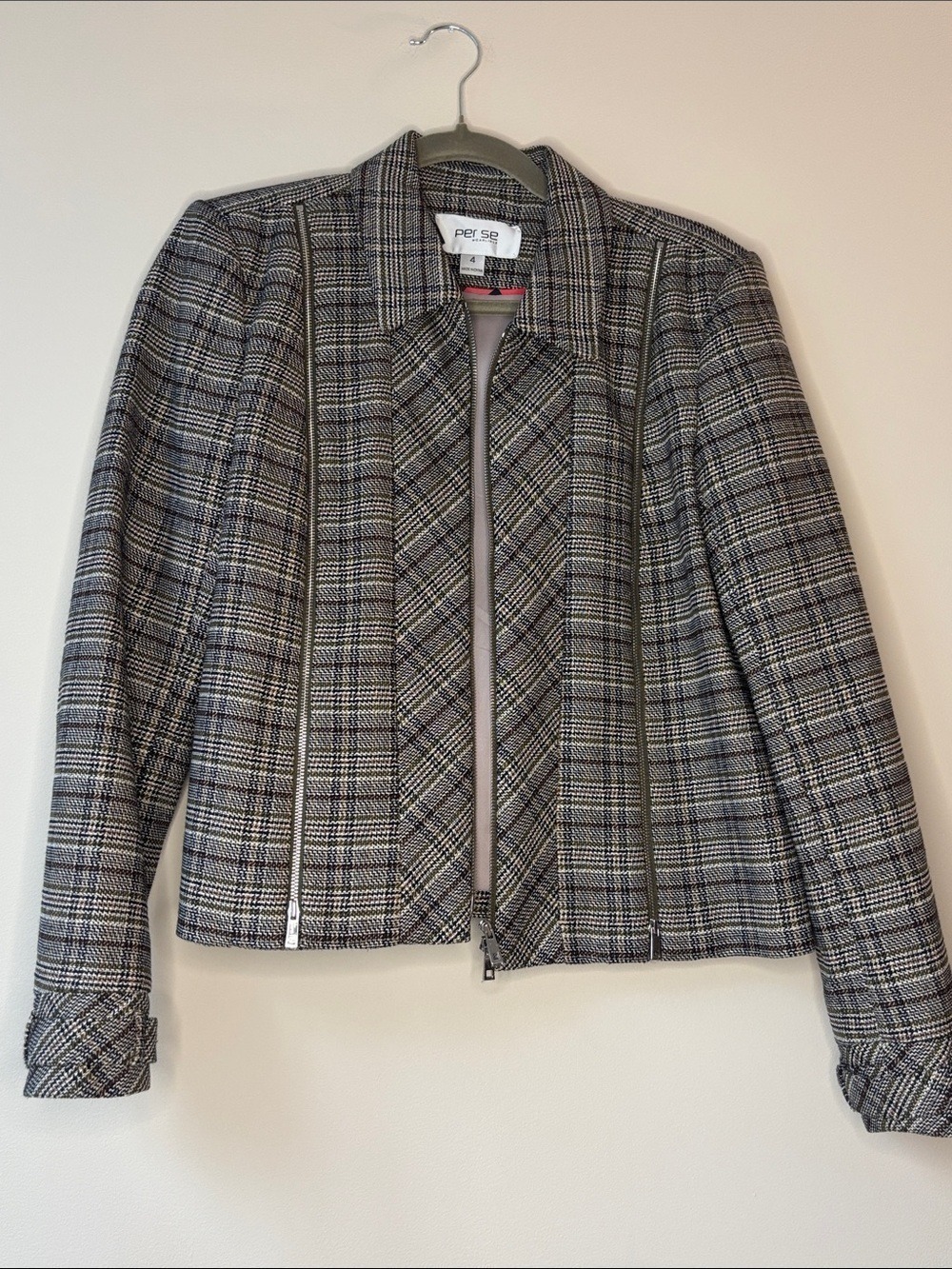 Per Se by Carlisle Plaid Zip Moto Jacket Size 4 Open zippers | Excellent conditi